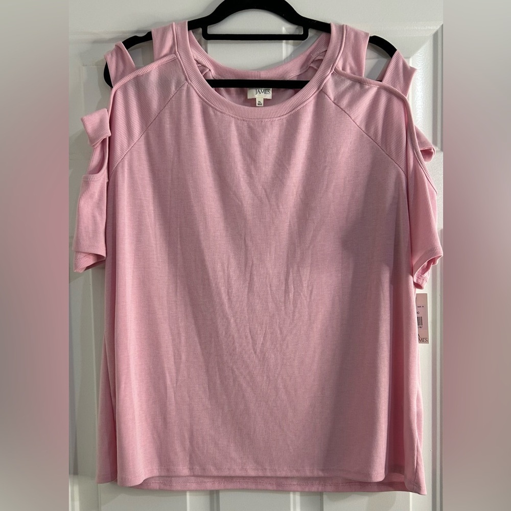 Ava James Chic Ribbed Pink Cold Shoulder Blouse Size XL